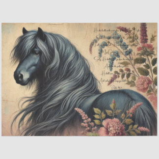 Papier Mousseline Écriture & Floral Élégant Poney Shetland
