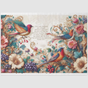 Papier Mousseline Écriture (Psaume 18 v 1-2) Découpage Oiseaux flora