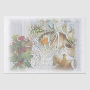 Papier Mousseline Écureuil d'oiseaux rouge Robin Noël d'hiver