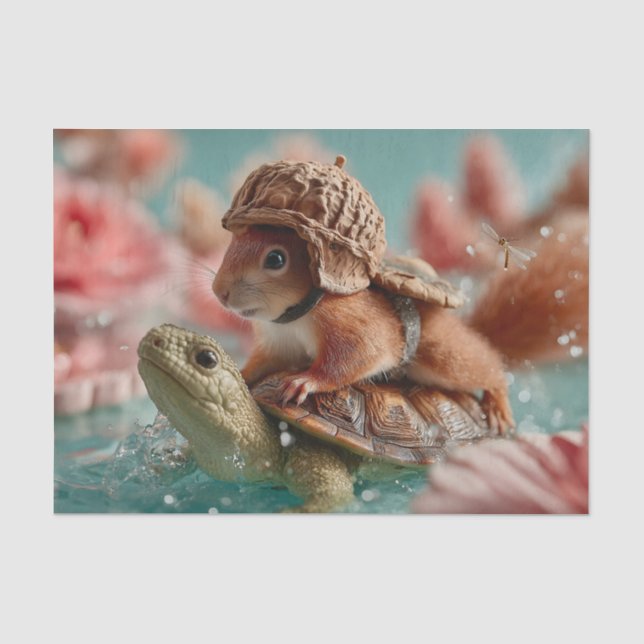 Papier Mousseline Écureuil géant chevauchant une tortue (Recto)