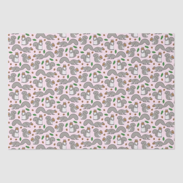 Papier Mousseline Écureuils gris sur papier de tissus roses (Recto)