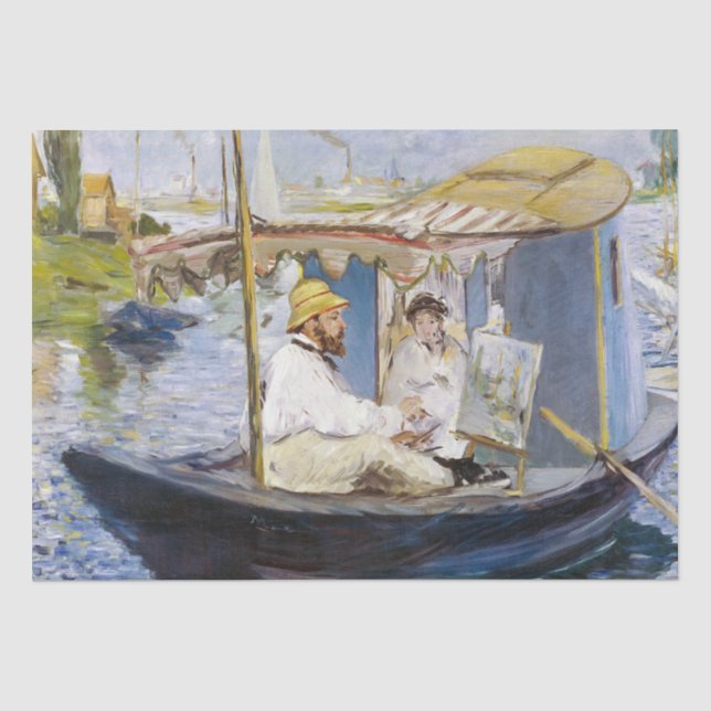 Papier Mousseline Edouard Manet - Monet dans son bateau atelier (Recto)