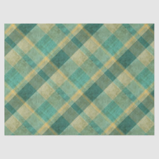 Papier Mousseline Effet vintage vert et jaune de plaid