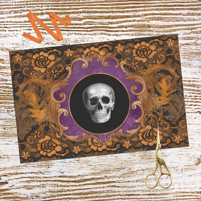 Papier Mousseline Éffrayant Elegant Hallloween crâne sur Damask (Créateur téléchargé)