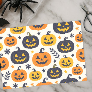 Papier Mousseline Éffrayant orange et bleu Jack-o'-lanternes avec ét