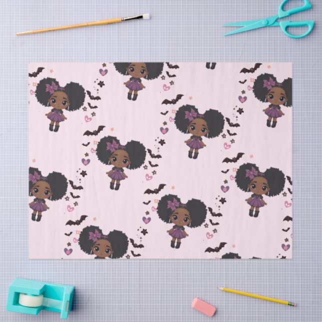 Papier Mousseline Éffrayante mignonne fille mauve motif afro-puff (Artisanat)