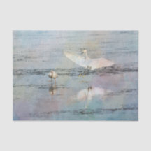 Egret neigeux Aquarelle Papier Tissu