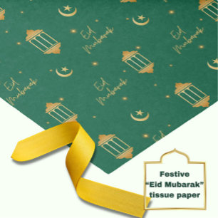 Papier Mousseline Eid Moubarak Tissue Paper - Elegant Green Gold