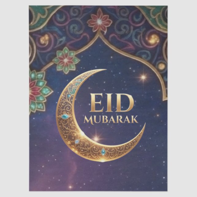 Papier Mousseline Eid Mubarak Islamic celebration Gold And navy (Recto)