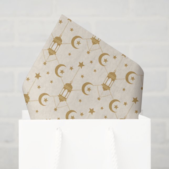 Papier Mousseline  Eid or Ramadan Lanterns & Crescent Seamless  (Sac cadeau)