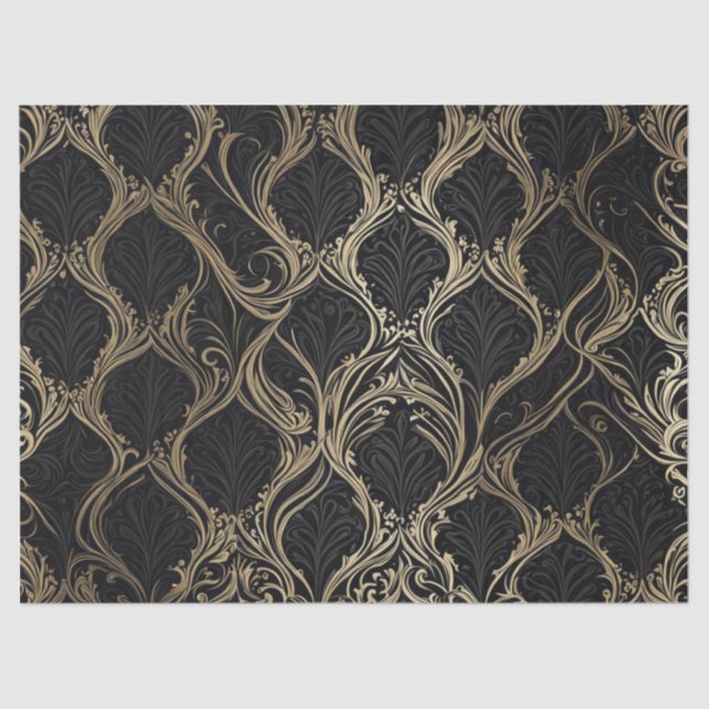 Papier Mousseline Elégance dorée sur papier découpage noir (Recto)