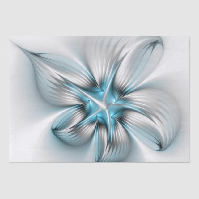 Papier Mousseline Élégance florale Art moderne Abstrait bleu fractal (Recto)