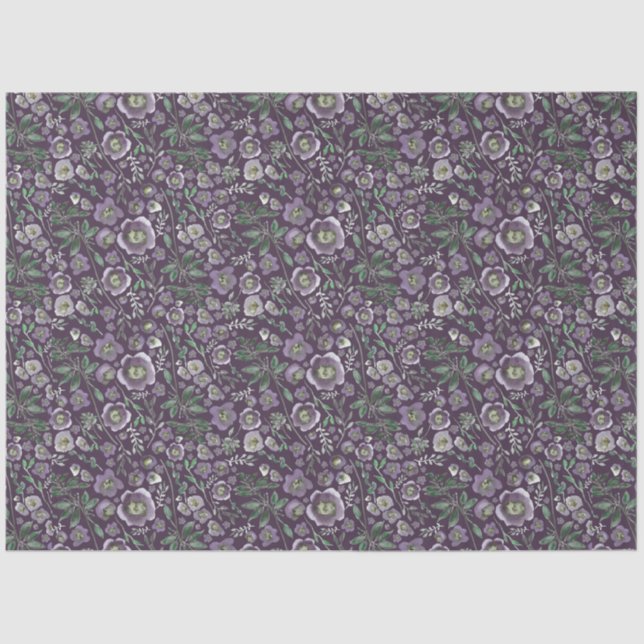 Papier Mousseline Elégant aquarelle Floral Purple Tissu Papier (Recto)