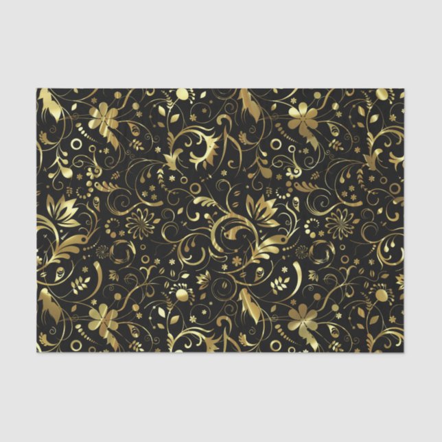 Papier Mousseline Elegant Black And Gold Floral Damas (Recto)