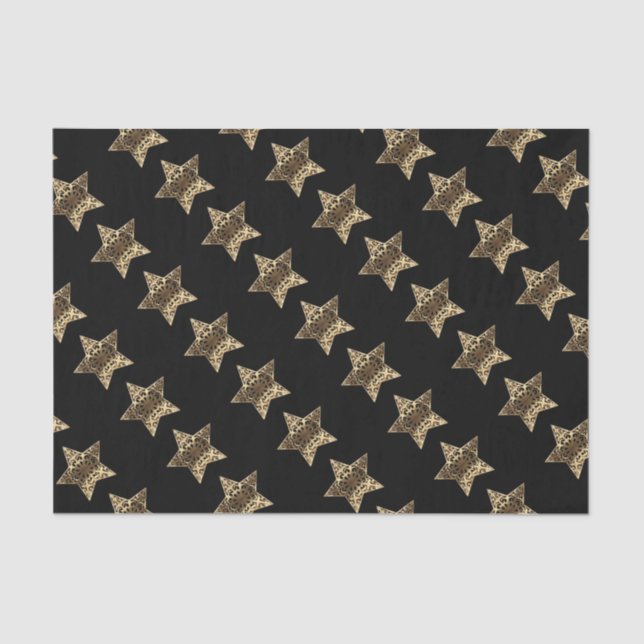 Papier Mousseline Elégant Black Gold Look Christmas Stars Motif (Recto)