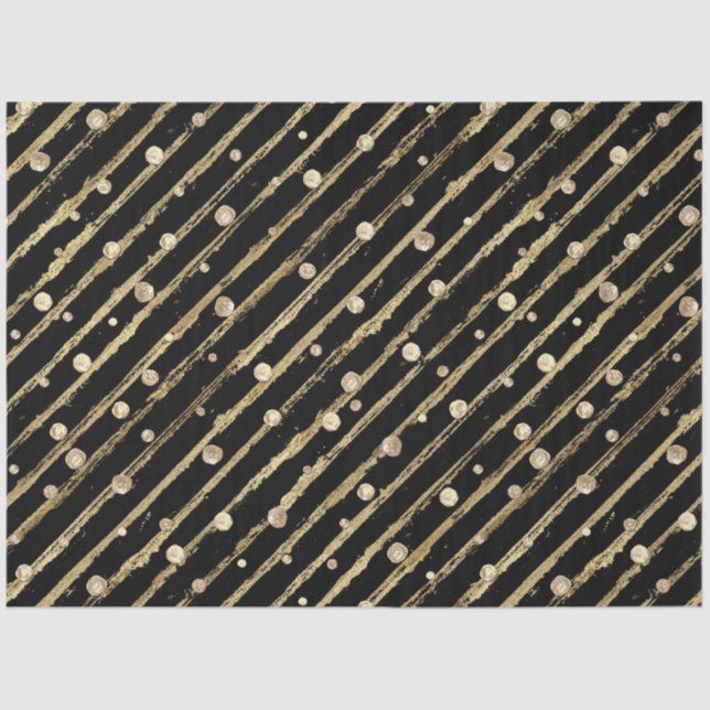 Papier Mousseline Elégant Black Velvet Gold Stripes Dots Luxe (Recto)