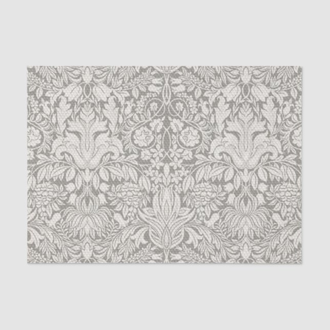 Papier Mousseline Élégant blanc Damas Floral Décor (Recto)