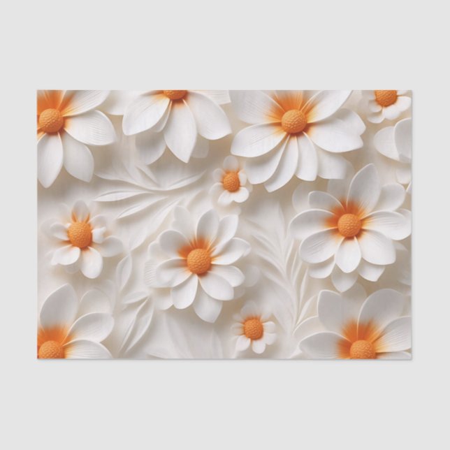 Papier Mousseline Élégant blanc et orange floral texturé (Recto)