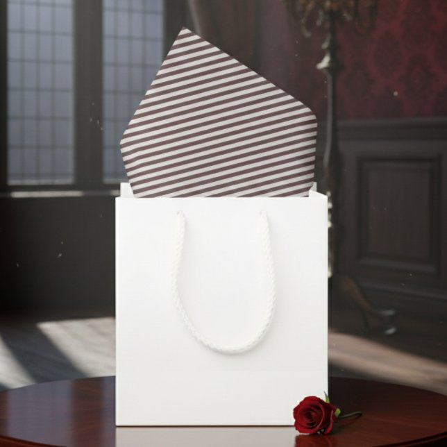 Papier Mousseline Elégant blanc et prune foncé Halloween rayé (Classic Dark Gothic Striped Tissue Paper. Elegant Retro White and Plum Stripes Geometric Pattern)