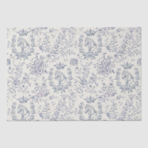 Papier Mousseline Elégant Bleu Chic Beige Equestre Toile Florale