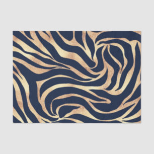Papier Mousseline Elégant bleu marine Gold Zebra Imprimer