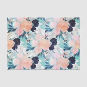 Papier Mousseline Elégant bleu rose Fleurs de menthe Aquarelle Flora