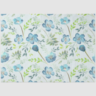 Papier Mousseline Elégant bleu vert aquarelle Floral