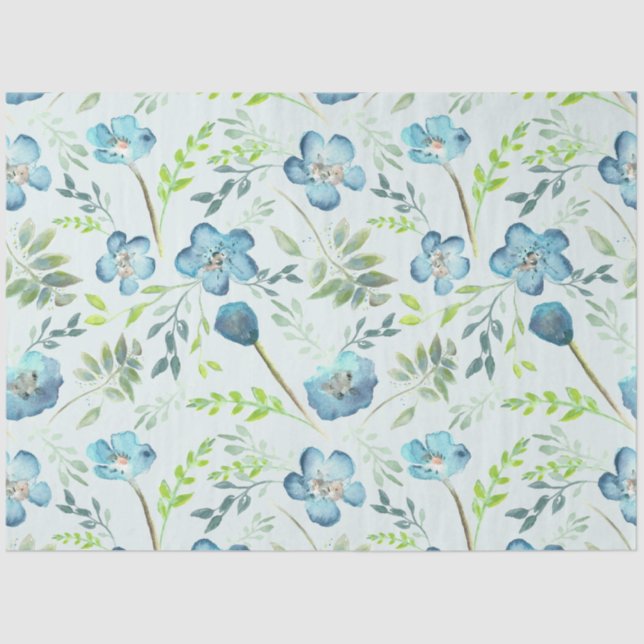 Papier Mousseline Elégant bleu vert aquarelle Floral (Recto)