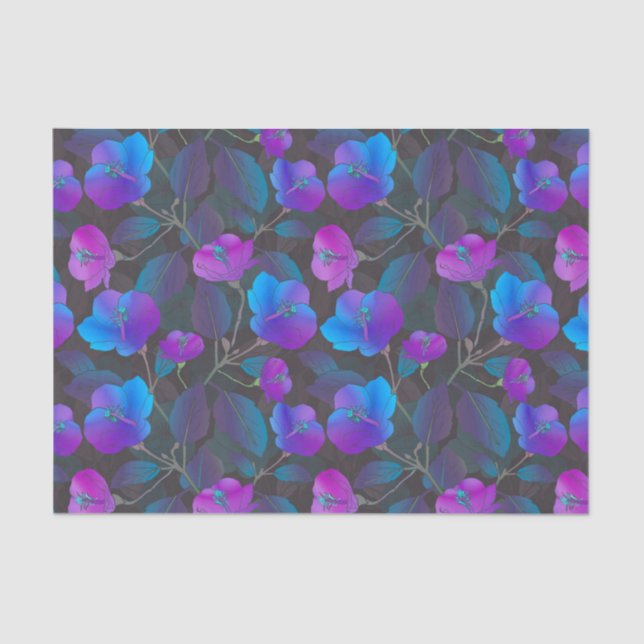 Papier Mousseline Elégant bleu violet rose Fleurs (Recto)