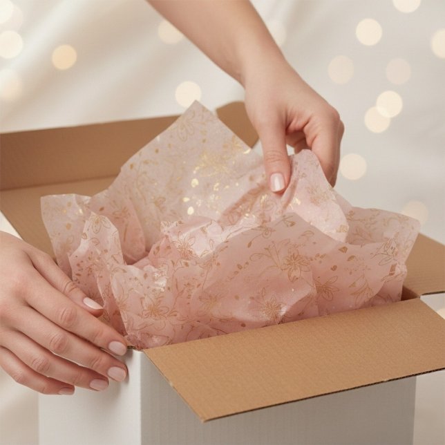 Papier Mousseline Elegant Blush Pink Gold Foil Floral Tissue Paper (Elegant Blush Pink Gold Foil Floral Tissue Paper)