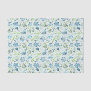 Papier Mousseline Elégant Boho bleu vert Aquarelle Fleurs