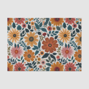 Papier Mousseline Élégant Boho Floral Milieu du Siècle Vintage Rouge
