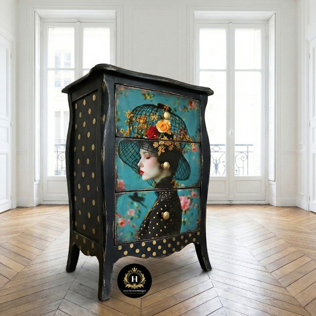 Papier Mousseline Élégant Casquette floral noir et or (Créateur téléchargé)