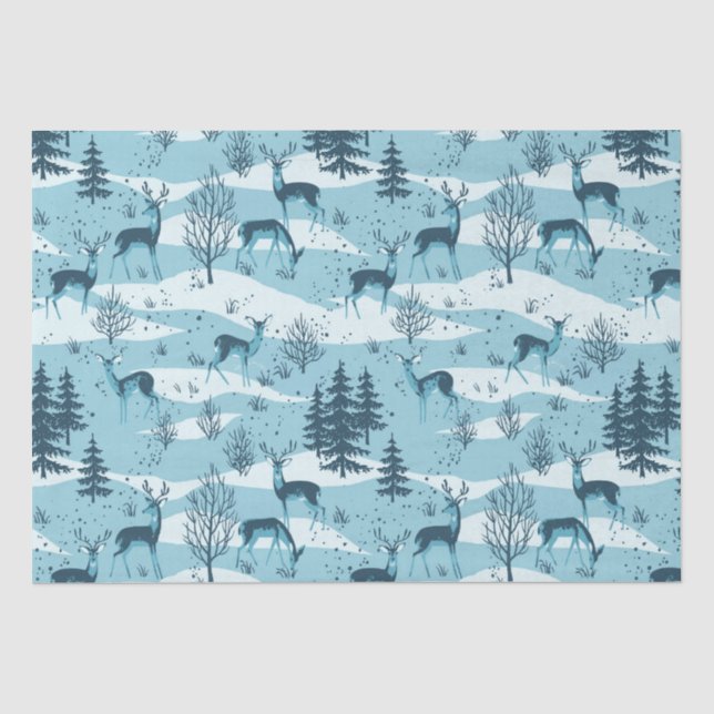 Papier Mousseline Elégant Cerf de Bois Bleu Rétro (Recto)