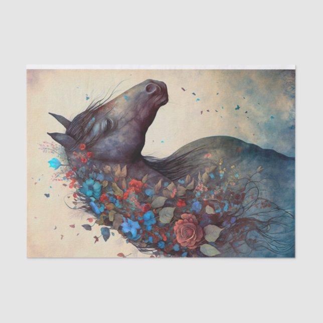 Papier Mousseline Élégant Cheval Floral (Recto)