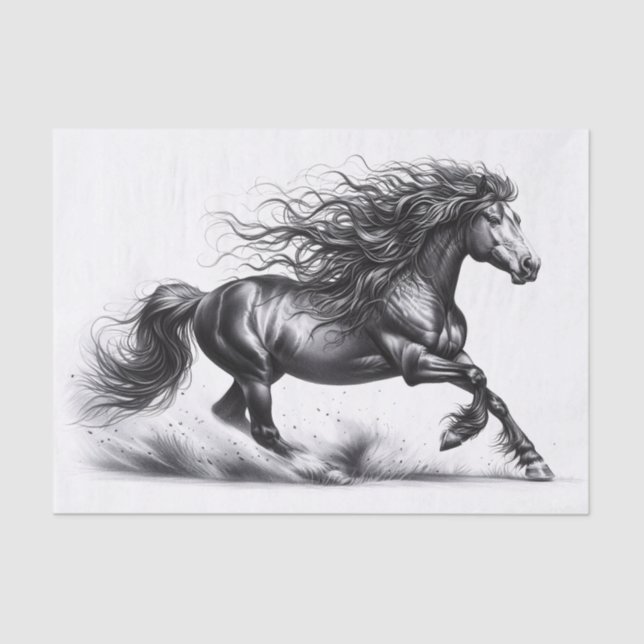 Papier Mousseline Elégant Cheval Mustang Découpage noir et blanc (Recto)