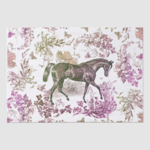 Papier Mousseline Elégant Cheval Rustique Vintage Toile Florale Viol