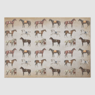 Papier Mousseline Élégant Cheval Vintage à selle sur le beige