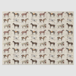 Papier Mousseline Élégant Chevaux Vintages à selle Script beige