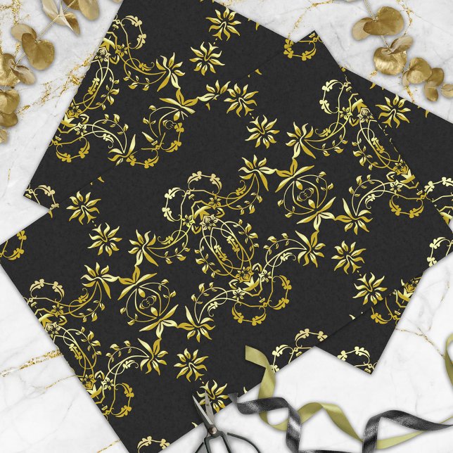 Papier Mousseline Elégant Chic Fancy Or Ornate Frame Sur Noir (Créateur téléchargé)