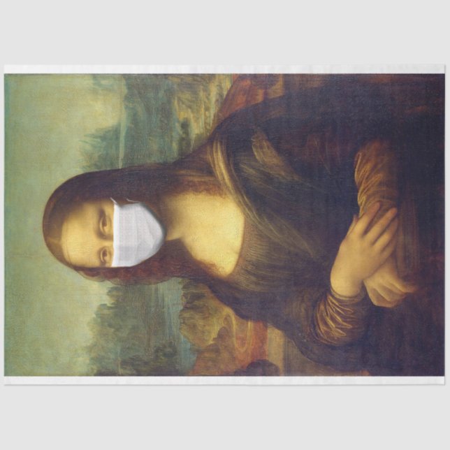 Papier Mousseline Élégant Chic Green Mona Lisa Convid 19 Peinture (Recto)