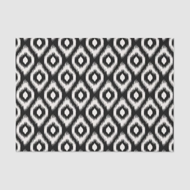 Papier Mousseline Élégant Chic Mod Noir Ivoire Diamant Motif Ikat (Recto)