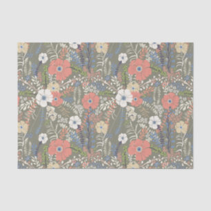 Papier Mousseline Élégant Coral bleu vert vert Patten Floral