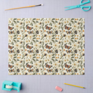 Papier Mousseline Elégant Cottagecore Florals Papillons Découpage