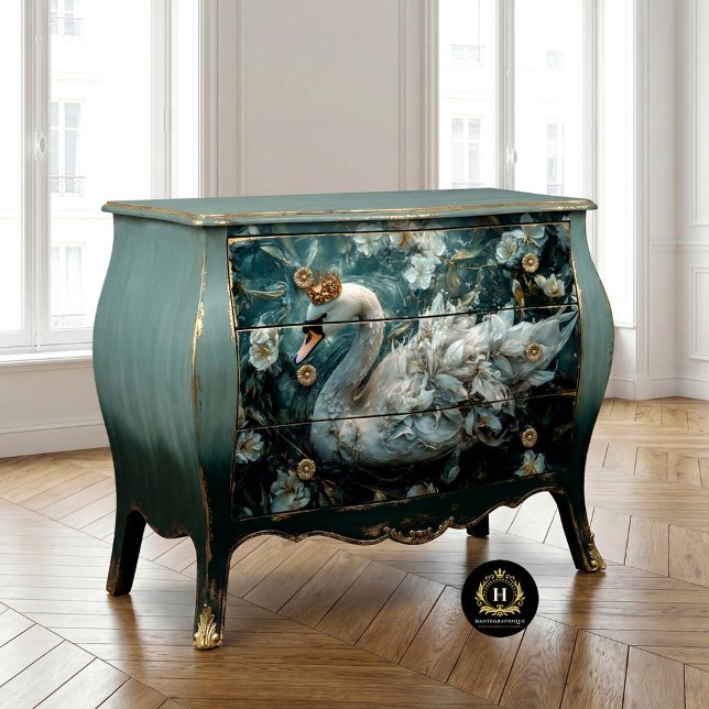 Papier Mousseline Elégant cygne blanc avec Découpage Couronne dorée (Créateur téléchargé)