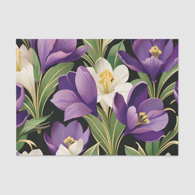 Papier Mousseline Élégant Damas avec fleurs de Crocus (Recto)