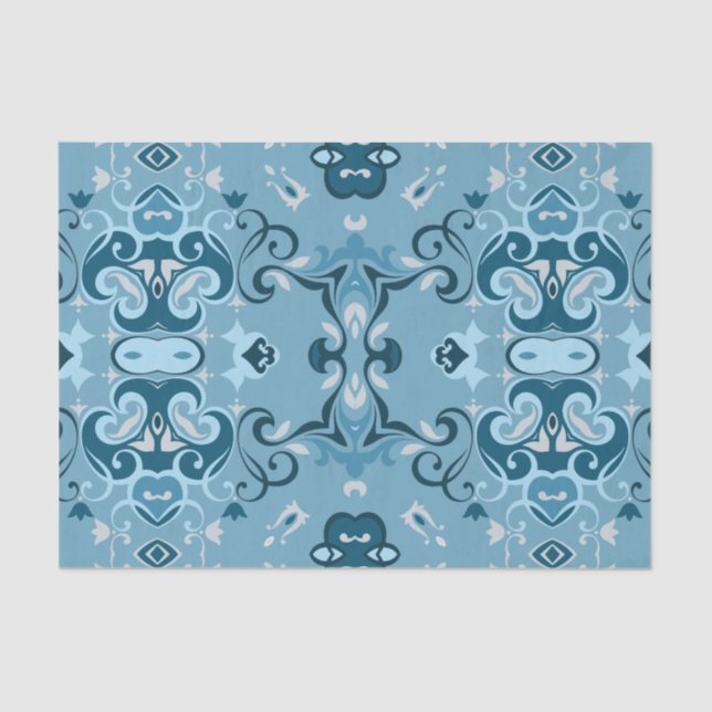 Papier Mousseline Elégant Damas Frosty Blue Winter Mosaic Motif (Recto)