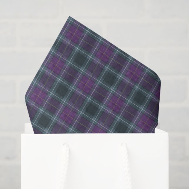 Papier Mousseline Élégant damier violet sarcelle (Sac cadeau)