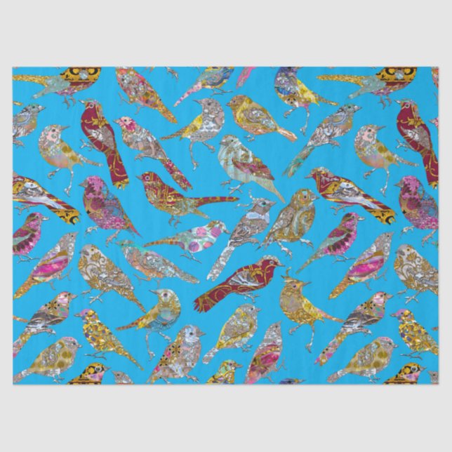 Papier Mousseline Elégant Dancing Birds sur Blue Sky Motif (Recto)