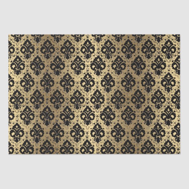 Papier Mousseline Élégant Découpage Vintage Black Gold Damask (Recto)